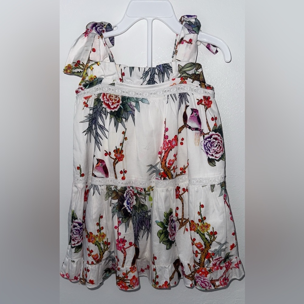 Floral Sleeveless Dress with Bird Print